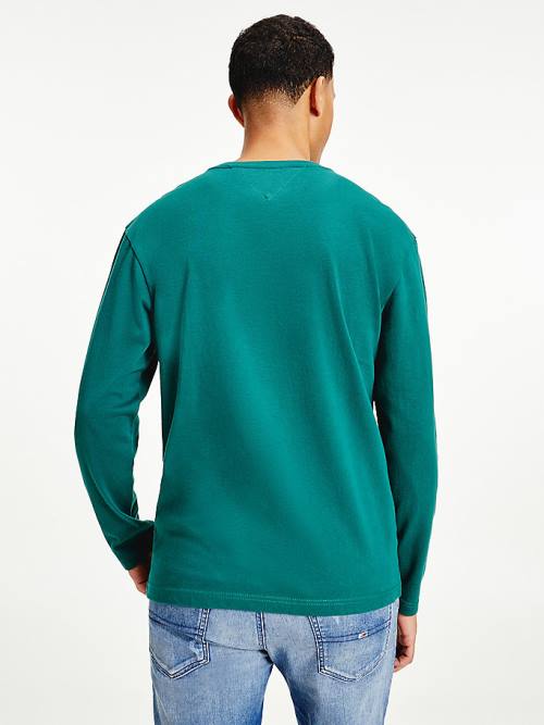 Green Tommy Hilfiger Tommy Badge Long Sleeve Men's T Shirts | TH247OTA