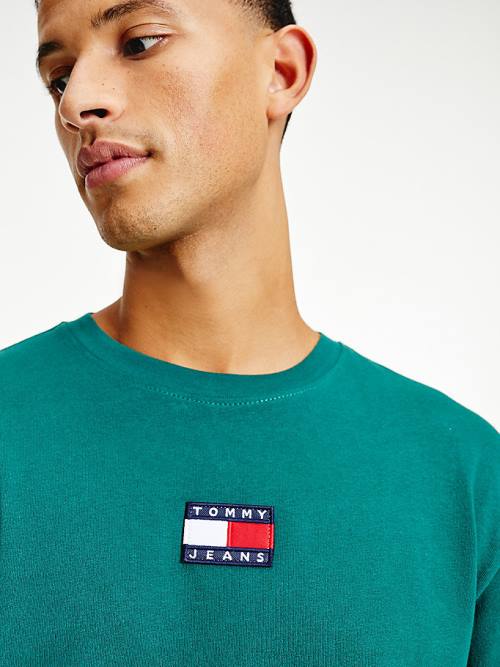 Green Tommy Hilfiger Tommy Badge Long Sleeve Men's T Shirts | TH247OTA