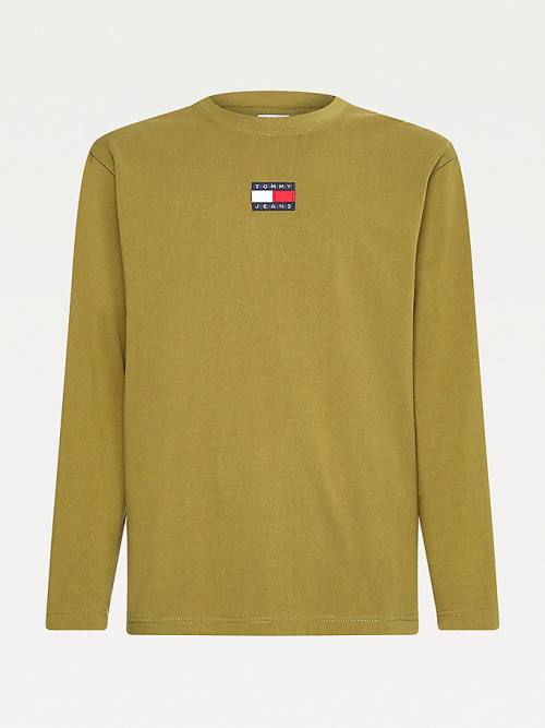 Green Tommy Hilfiger Tommy Badge Long Sleeve Men's T Shirts | TH308CXL