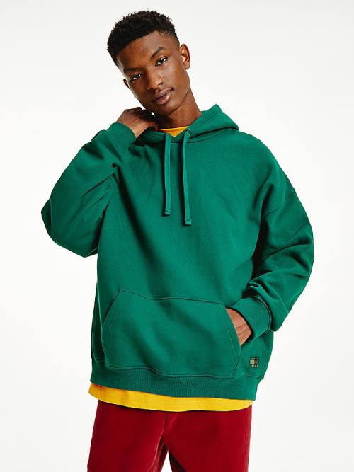 Green Tommy Hilfiger Tonal Logo Men\'s Hoodie | TH095LOW