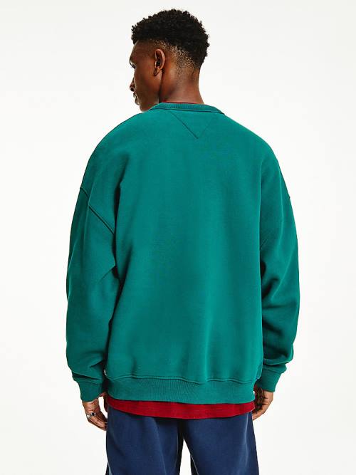 Green Tommy Hilfiger Tonal Logo Men's Sweatshirts | TH671SZL