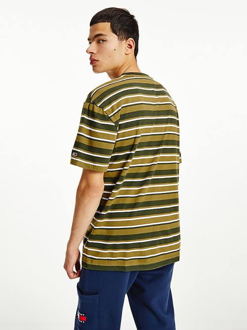 Green Tommy Hilfiger Tonal Stripe Men's T Shirts | TH728DFI