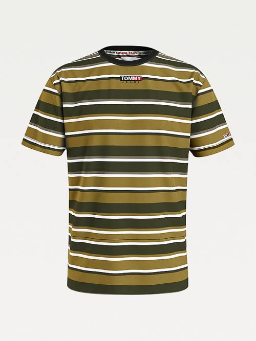 Green Tommy Hilfiger Tonal Stripe Men's T Shirts | TH728DFI