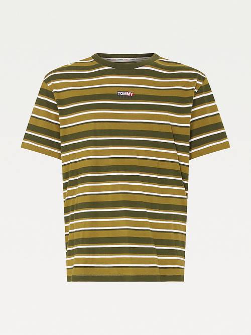 Green Tommy Hilfiger Tonal Stripe Men's T Shirts | TH728DFI