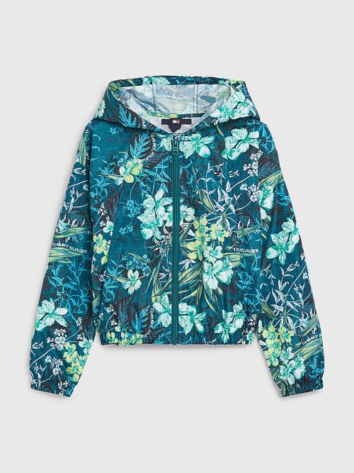 Green Tommy Hilfiger Tropical Print Chicago Windbreaker Girls\' Jackets | TH941PQY