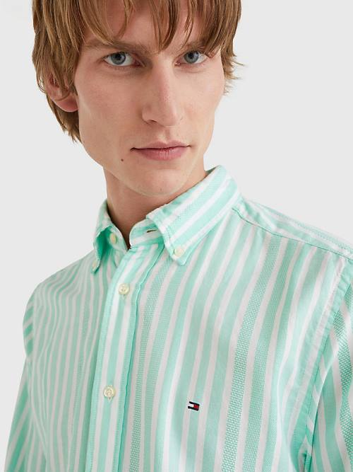 Green Tommy Hilfiger Vertical Stripe Regular Fit Men's Shirts | TH846TQE