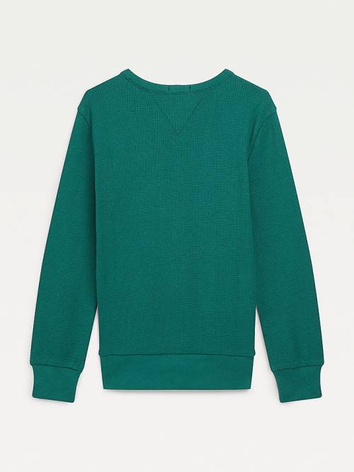 Green Tommy Hilfiger Waffle Long Sleeve Boys' T Shirts | TH392AIB