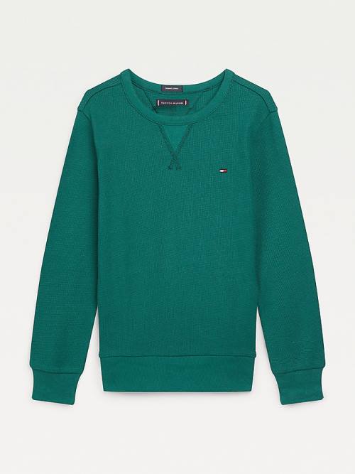 Green Tommy Hilfiger Waffle Long Sleeve Boys\' T Shirts | TH392AIB