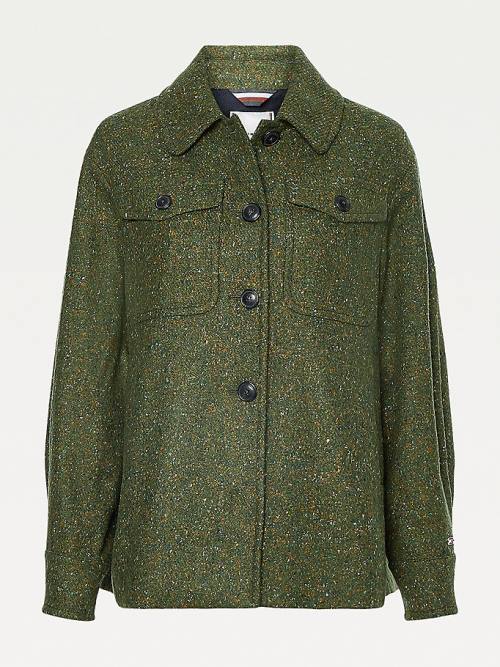 Green Tommy Hilfiger Wool Blend Neppy Shacket Women's Coats | TH689XVO