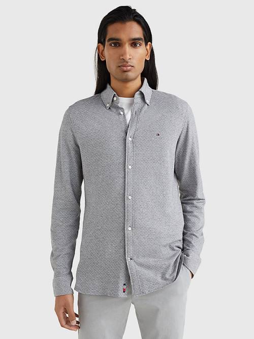 Grey Tommy Hilfiger 1985 Essential Slim Fit Knitted Men's Shirts | TH904GPQ