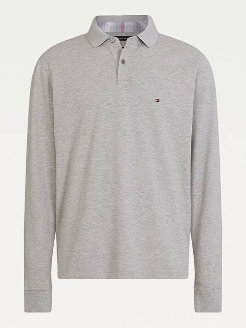 Grey Tommy Hilfiger 1985 TH Flex Regular Fit Long Sleeve Men's Polo Shirts | TH374KAN