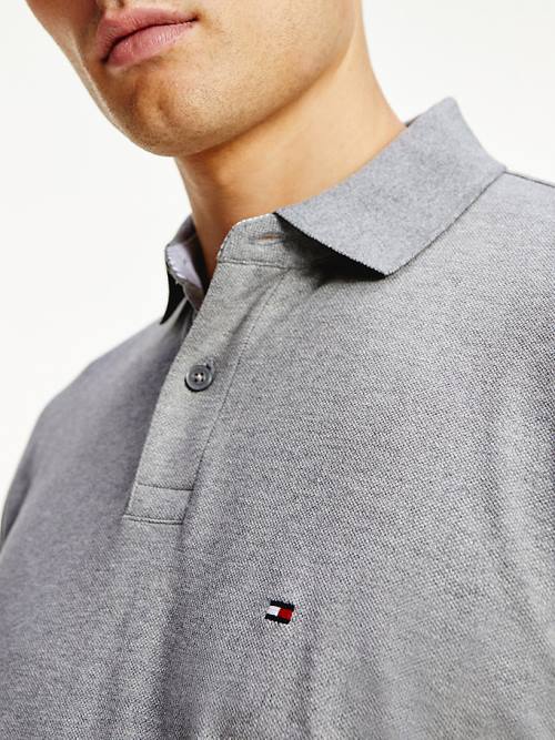 Grey Tommy Hilfiger 1985 TH Flex Regular Fit Long Sleeve Men's Polo Shirts | TH724PAK