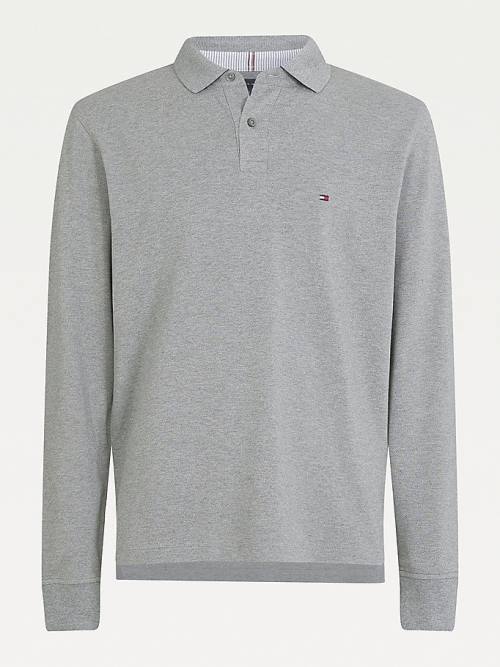 Grey Tommy Hilfiger 1985 TH Flex Regular Fit Long Sleeve Men's Polo Shirts | TH724PAK