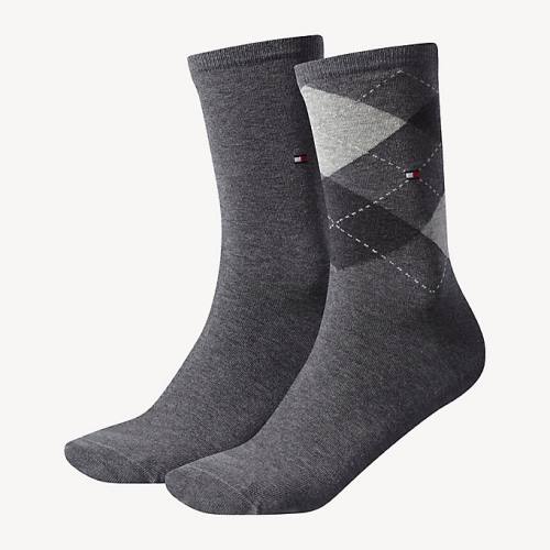 Grey Tommy Hilfiger 2-Pack Diamond Check Women\'s Socks | TH092UPS