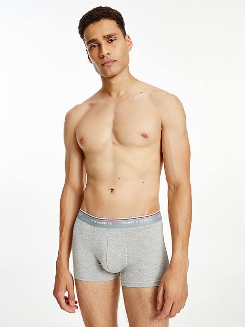 Grey Tommy Hilfiger 3-Pack Premium Logo Waistband Trunks Men's Underwear | TH023PJD