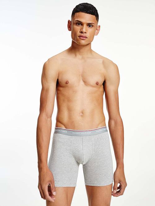 Grey Tommy Hilfiger 3-Pack Stretch Cotton Boxer Shorts Men's Underwear | TH109SRK