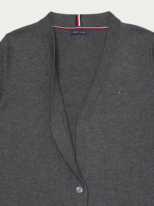 Grey Tommy Hilfiger Adaptive Essential Cotton Cardigan Women's Sweaters | TH104EDS