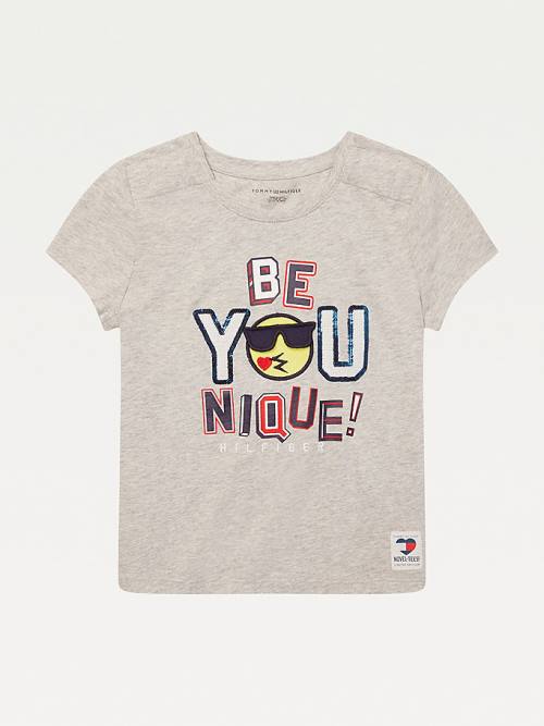 Grey Tommy Hilfiger Adaptive Slogan Girls' T Shirts | TH190REH