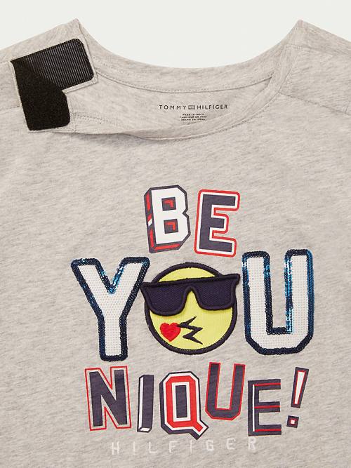 Grey Tommy Hilfiger Adaptive Slogan Girls' T Shirts | TH190REH