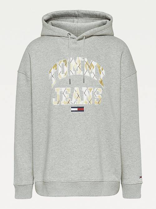 Grey Tommy Hilfiger Argyle Oversized Fit Logo Women's Hoodie | TH165LOG