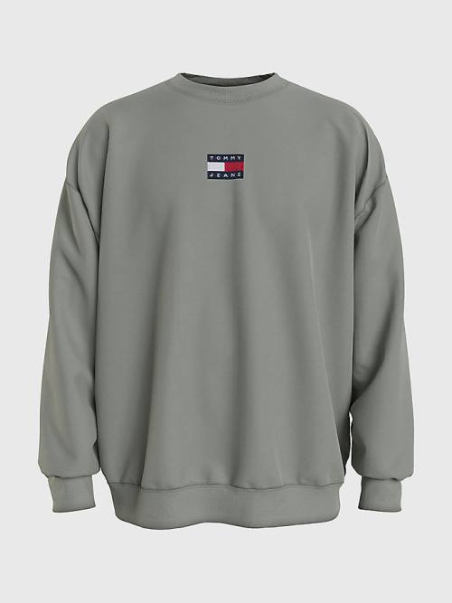 Grey Tommy Hilfiger Badge Crew Neck Men\'s Sweatshirts | TH469BXI