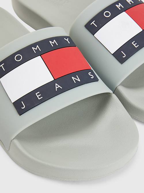 Grey Tommy Hilfiger Badge Pool Slides Men's Sandals | TH601DXK