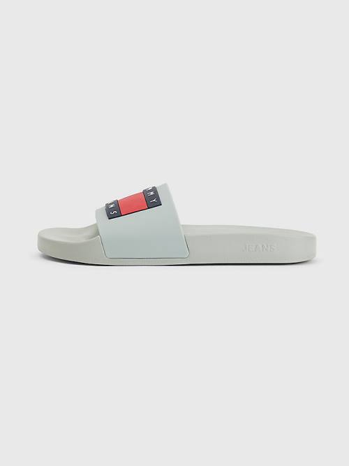 Grey Tommy Hilfiger Badge Pool Slides Men's Sandals | TH601DXK