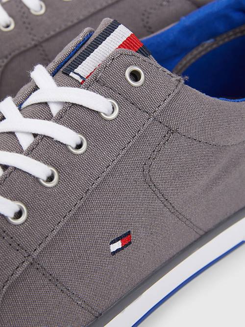 Grey Tommy Hilfiger Canvas Lace Up Men's Sneakers | TH265JEL