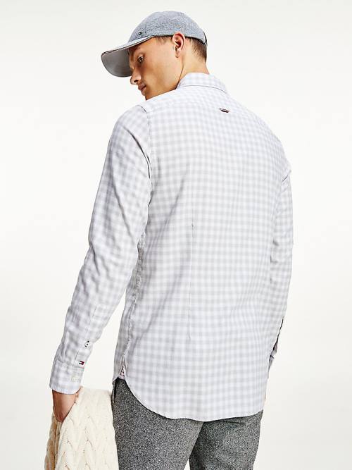 Grey Tommy Hilfiger Check Print Slim Fit Cotton Men's Shirts | TH809KVB