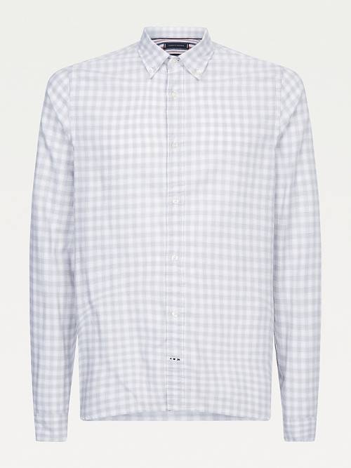 Grey Tommy Hilfiger Check Print Slim Fit Cotton Men\'s Shirts | TH809KVB