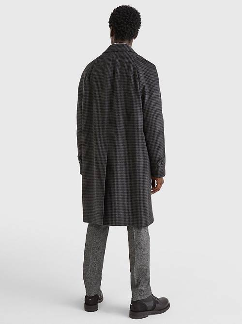 Grey Tommy Hilfiger Check Wool Blend Slim Fit Men's Coats | TH701XDT