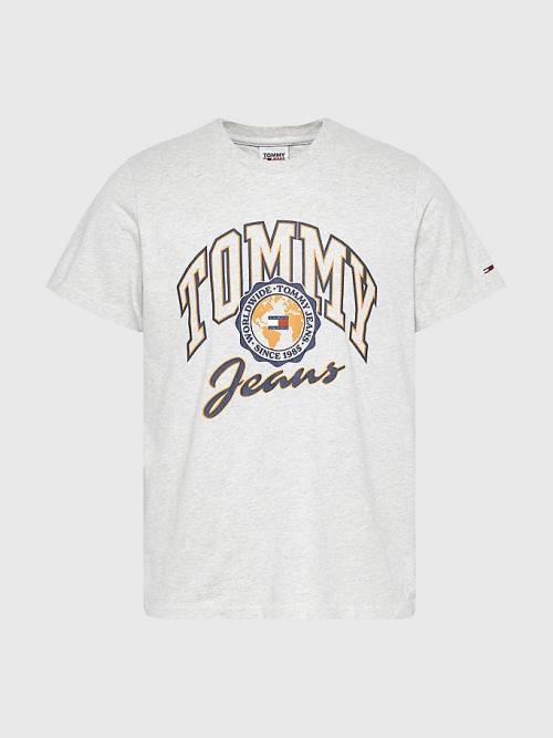 Grey Tommy Hilfiger College Logo Men's T Shirts | TH908QHD