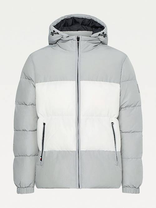 Grey Tommy Hilfiger Colour-Blocked Hooded High Loft Puffer Men's Jackets | TH829RZB