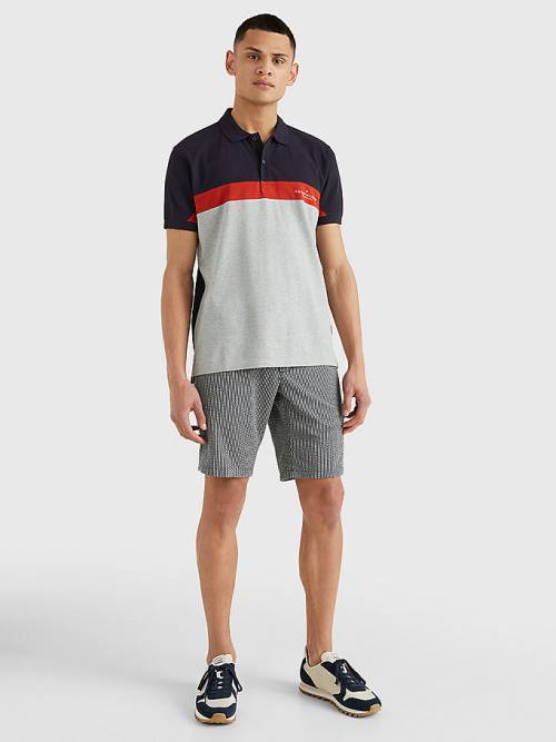 Grey Tommy Hilfiger Colour-Blocked Regular Fit Men's Polo Shirts | TH924MYE