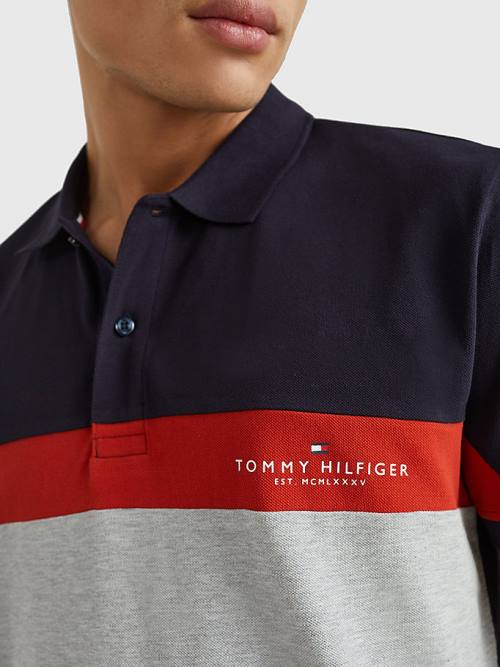 Grey Tommy Hilfiger Colour-Blocked Regular Fit Men's Polo Shirts | TH924MYE