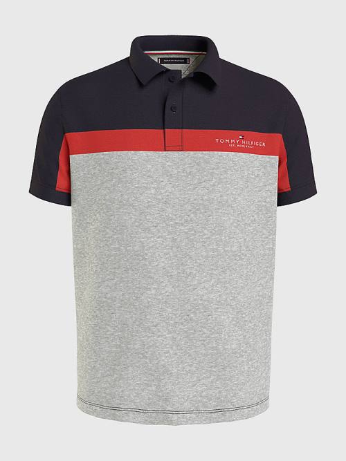 Grey Tommy Hilfiger Colour-Blocked Regular Fit Men's Polo Shirts | TH924MYE