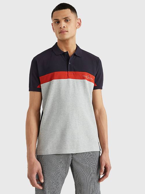 Grey Tommy Hilfiger Colour-Blocked Regular Fit Men\'s Polo Shirts | TH924MYE