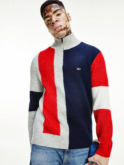 Grey Tommy Hilfiger Colour-Blocked Zip Jumper Men's Sweaters | TH057MDO