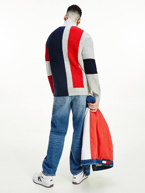 Grey Tommy Hilfiger Colour-Blocked Zip Jumper Men's Sweaters | TH057MDO