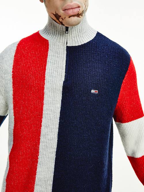 Grey Tommy Hilfiger Colour-Blocked Zip Jumper Men's Sweaters | TH057MDO