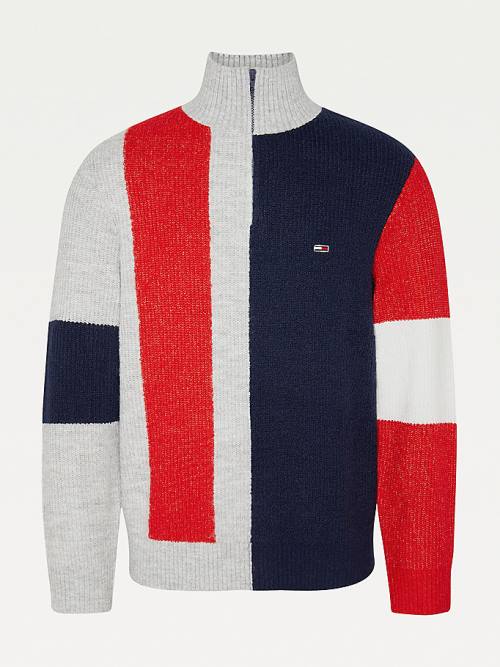 Grey Tommy Hilfiger Colour-Blocked Zip Jumper Men's Sweaters | TH057MDO