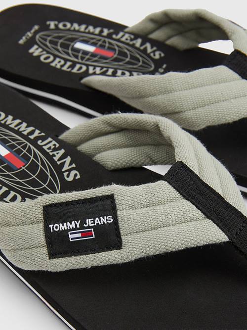 Grey Tommy Hilfiger Cotton Canvas Strap Flip-Flops Men's Sandals | TH012NEZ