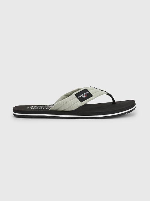 Grey Tommy Hilfiger Cotton Canvas Strap Flip-Flops Men's Sandals | TH012NEZ