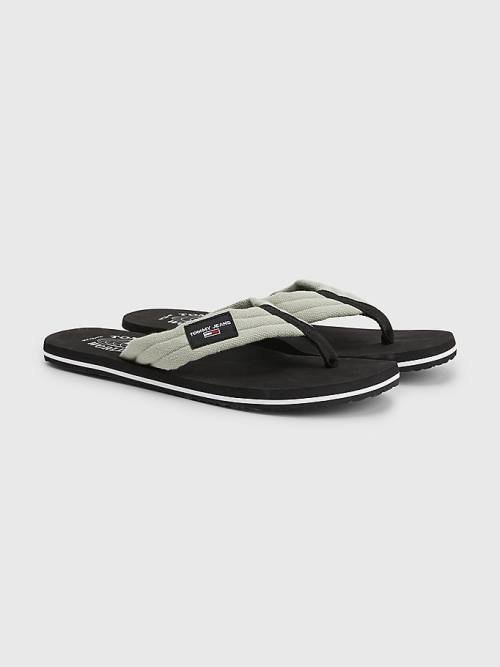 Grey Tommy Hilfiger Cotton Canvas Strap Flip-Flops Men\'s Sandals | TH012NEZ