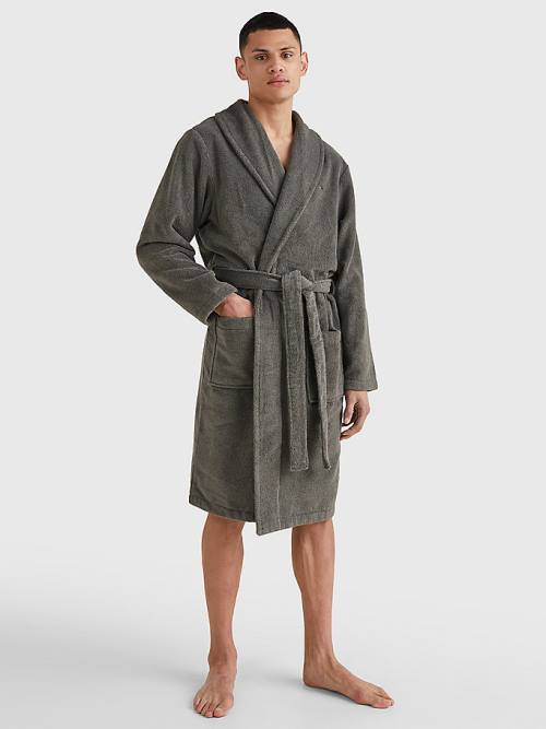 Grey Tommy Hilfiger Cotton Towelling Bathrobe Men's Pyjamas | TH350YQC