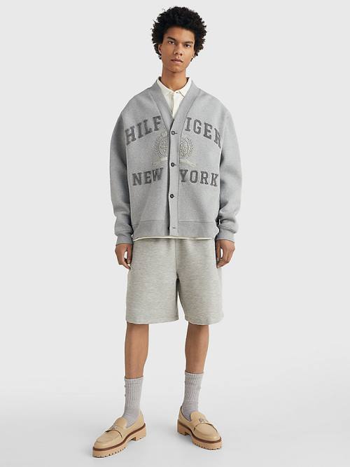 Grey Tommy Hilfiger Crest Embroidery Prep Cardigan Men's Sweatshirts | TH021PNA