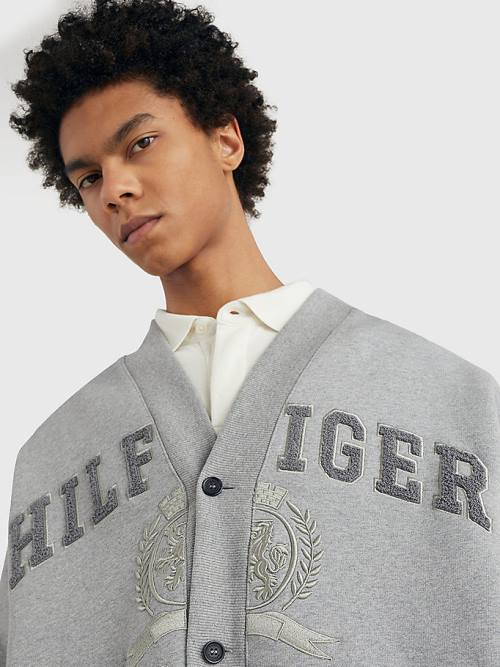 Grey Tommy Hilfiger Crest Embroidery Prep Cardigan Men's Sweatshirts | TH021PNA