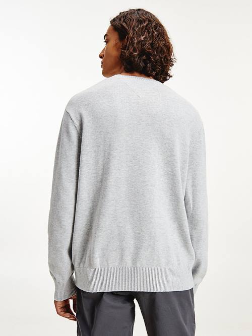 Grey Tommy Hilfiger Crew Neck Relaxed Fit Jumper Men's Sweaters | TH265TOP