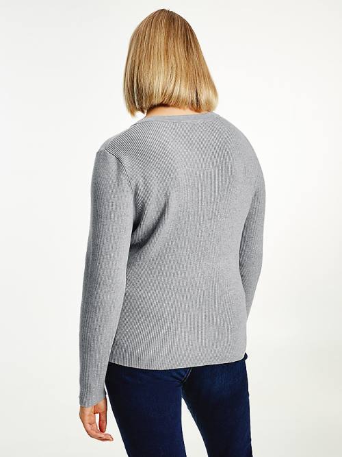 Grey Tommy Hilfiger Curve Henley Ribbed Wool Blend Jumper Women's Sweaters | TH370JBL