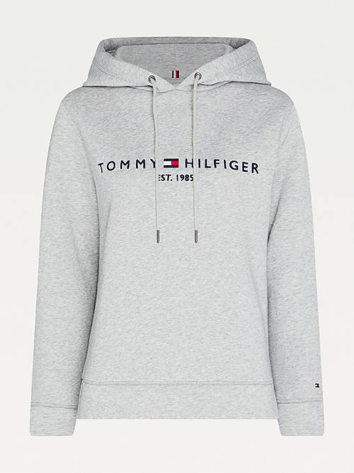 Grey Tommy Hilfiger Curve Logo Drawstring Women's Hoodie | TH874TDY